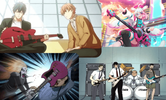 anime guitarists playing guitar